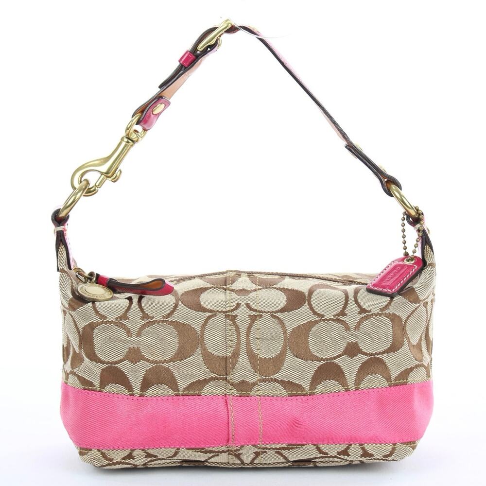 Coach Vintage Y2K Signature Stripe Demi Bag Pink Canvas Small Purse